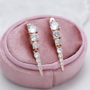 Orecchini pendenti pendenti con zirconi lampadario 585 oro rosa lucido pista bianca gioielli classici per feste di nozze di lusso penzolano