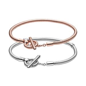 925 veri braccialetti in argento T fibbia braccialetto di moda adatto Pandora perline charms gioielli di lusso regali da donna con scatola originale argento oro rosa
