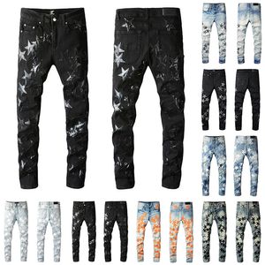 AMI Herren Damen Designer Jeans Distressed Ripped Biker Slim Straight Denim für Männer mit Print Army Fashion Mans Skinny Pants