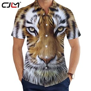 CJLMメンズカスタム3Dプリンティングハワイアンビーチシャツ面白い動物タイガーボタン半袖米国サイズ快適な通気性220623