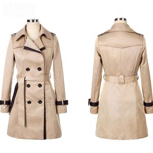 Spring Windbreaker Womens Double Breasted Contrast Color Office Ladies Long Coats Trench Raincoat Female Plus Size 3xl 201030