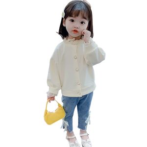 Bebek Kız Giysileri Sweatshirt Jeans kızlar Giyim Düz Renk Kızları Takip Sonbahar Kış Çocuk Takımları 210412