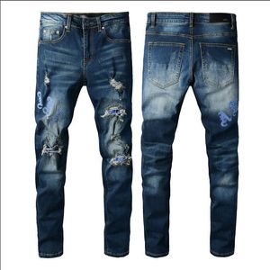 2022 Mens Jeans Hip Hop High Street Fashion Retro rivna Fold Stitching Men's Woemns Designer Motorcykel Ridning Slim Montering Casual Pants Brand Hole Jean#807