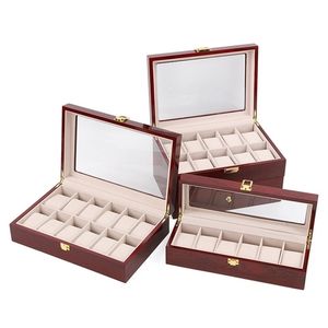 Nuove scatole per espositori per orologi in legno Custodia per orologi in legno rosso chiaro con portaoggetti per finestre Scatole regalo per gioielli T200523