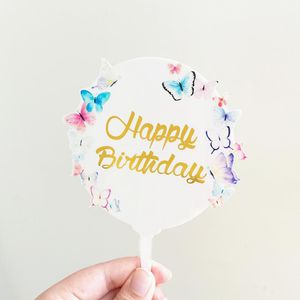 Inne świąteczne zapasy imprezowe, to Bronzing Happy Birthday Cake Topper Butterfly Acrylic Cupcake do Baby Shower Dessert Dekoracja