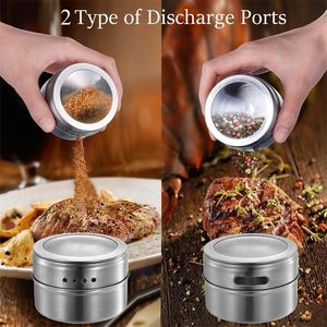 Magnet Spice Jar Set med klistermärken Rostfria kryddor Sprayes Tools Sätning Bottle Steel Spice Storage Tins Container Pepper 220801