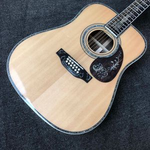 Niestandardowe 12 struny Solidna świerk Top 41-calowy Dreadnought Acoustic Guitar Deluxe Abalone Binding Parasol Logo na Headstock