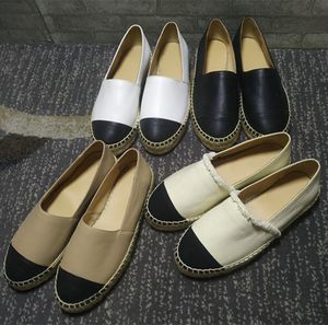 Women Designer Casual Shoes Espadrilles Beige Leather Canvas Black Summer Spring Flats Womens Flats 34-42
