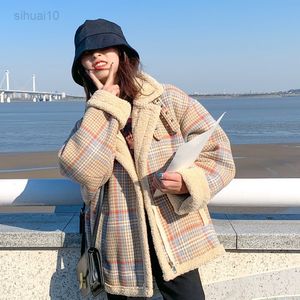 Qingwen nova moda coreana Cordeiro lã de algodão curto de algodão Women Women Loose Autumn Winter Jaqueta de inverno feminino 2021 Parka L220725