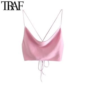 TRAF Women Sexy Fashion With Tied Soft Touch Cropped Tank Tops Vintage Backless Cross Thin Straps Female Camis Mujer 220318