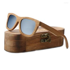 Sonnenbrillen Ablibi Herren Frauen polarisierte Vollkohle Bambus Rahmen klassische h￶lzerne beschichtete Vintage -Gleitbrille in Boxsunglasses