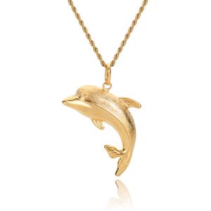 Pendant Necklaces Sparkling Pure Gold Vacuum Plating Charm Dubai Africa Dolphin Necklace For Men Women' JewelryPendant