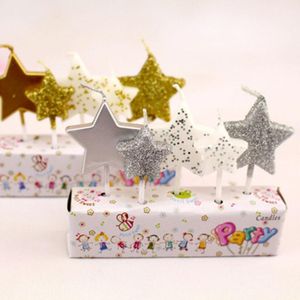 Candele Creative Stella a cinque punte Candela Vernice a spruzzo Bgold Polvere Processo Accessori fai da te Torta di compleanno per bambini Candele decorative