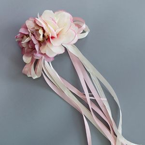 Decorative Flowers & Wreaths Silk Ribbon Flower Wedding Party Artificial Bridal Car Mirror Door Decoration TUE88