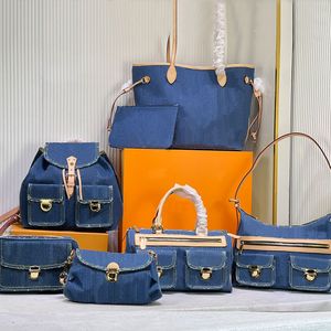 Denim vintage bolsas de ombro femininas sacolas de lona bolsa de flor velha bolsa de axilas bolsa de impressão mochila bolsa de hardware de ouro 40995 44460 44464 44472 44466 44470