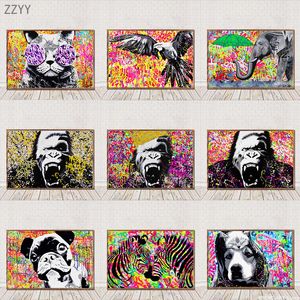 Abstract Colorful Animals Art Canvas Painting Roaring Angry Chimpanzee Zebra Elephant Pop Art Poster Wall Art Picture Home Decor