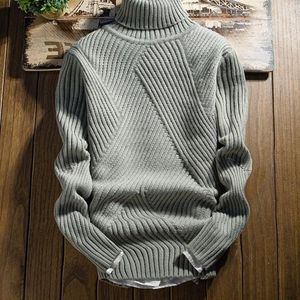 Men's Sweaters Men Grey Casual Korean Fashion Streetwear Turtleneck Sweater Pullover Solid Color Cable Knit Jumper SlimMen's