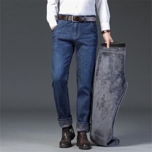 Stretch Winter Men's Warm Slim Fit Jeans Business High Quality Byxor för Male 210318