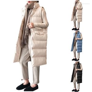 Autumn Winter Cotton Down Vest Women Ladies Casual Waistcoat Female Sleeveless Long Jacket Slim Fit Warm Puffer Coat
