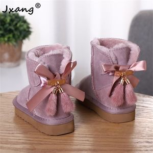 JXANG Australian Genuine Leather Fashion Girls Winter Snow Boots Children Warm Winter Child Shoes Pendant Tassel Dusk Shoes Kids LJ201201