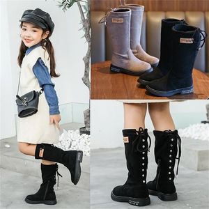 Winter Fashion Girls Kids Children Knee High Boots Thicken Plush Princess British Style For Students Knee High Boots LJ201202