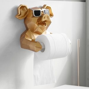 Estatueta de estátua de cabeça de animal para pendurar lenço de papel higiênico banheiro parede decoração de casa caixa de rolo de papel montagem Y200328