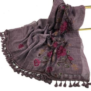 Autumn Winter Embroider Viscose Shawl Scarf With Pom High Quality Warm Pashmina Stole Bandanas Mujer Muslim Hijab Sjaal