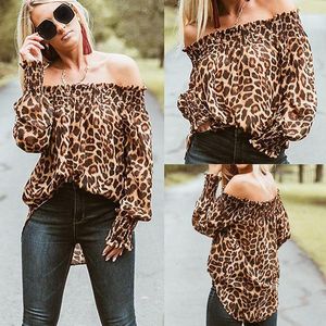 Womens Off Shoulder Blouse Sexy Women Leopard Print Long Sleeve Tops Ladies And Blouses 2022 Puff