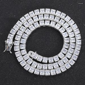 Chains Princess Cut 4mm Lab Diamond Necklace White Gold Filled Party Wedding Necklaces For Women Men Tennis Chocker Jewelry GiftChains Elle2