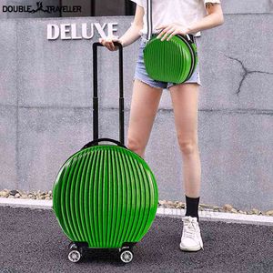 New Rounded Rolling Luggage Women Travel Suitcase Kids Trolley Luggage Bag 18''20inch Carry Ons Cabin Suitcase Trolley Case Box J220708
