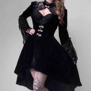 Black Medieval Princess Cosplay Dress For Woman Sexy Gothic Style Lace Hallow Out Witch Halloween Comes Punk L220714