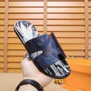 Original Designer aima e Slippers Sandals Same Print Hslipper Men Tide Brand Leather Cloth Face One Line Antiskid Beach Shoes