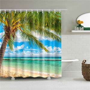 Shower Curtains Washable Beach Scene 120x180 3D Digital Landscape Printed Waterproof Bathroom Bath Curtain Polyester Fabric 220511