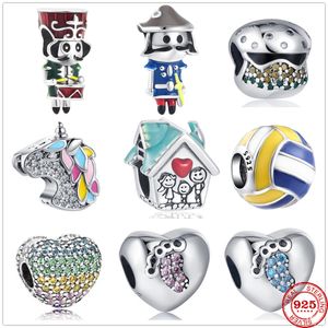 925 Silver charm pärlor dinglar färgglada hem soldat fotavtryck hamburg diy pärla fit pandora charms armband diy smycken tillbehör