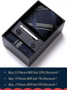 Bow Ties luksus kropla 7,5 cm jedwabny krawat hanky kieszonkowe mankiety zestaw krawatów kravat pudełko polka ciemnoniebieska kratona memorial Daybow Emel22