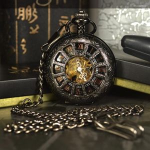 Relógios de bolso Antique 1pcs/lote steampunk Hollow 4,5 cm Wind Wind Wound Watch Mechanical Watch Black for Mens Chain Chain Wedding Skeleton Thun2