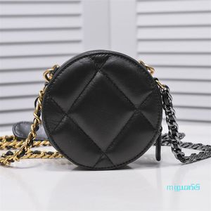 Kadınlar için mini yuvarlak kek çantası siyah klasik elmas kapitone deri aşınma altın donanım zinciri fermuar tasarım crossbody çantası lüks 888