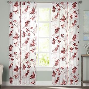 Curtain & Drapes Bamboo Gradient Texture Red Tulle Curtains For Living Room Bedroom Decoration Luxury Voile Valance Sheer KitchenCurtain