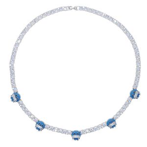 Nova chegada hip hop 5mm cz tênis corrente colar com esmalte azul sorriso rosto pingente neckalces jóias para homem menino navio da gota