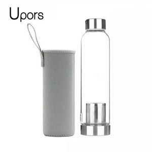 upors 550ml 고온 저항 유리 스포츠 물 병 infuser   보호 가방 물병 220418