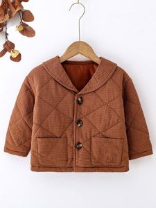 Toddler Boy Plaid Button Front Quilted Coat SHE