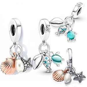 Adatto a Pandora Braccialetti originali Silver Charms perle Turtle Conch Star Shell Charm Silver perla per donne Fai te European Collana Gioielli