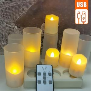 Candele a led con telecomando a fiamma tremolante per la decorazione domestica di nozze Candele elettriche Tealight ricaricabili tramite USB 220510