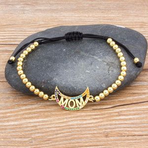 Charm Bracelets Handmade Bead Bracelet Moon Shape Adjustable Mom Top Quality Copper Cubic Zirconia Jewelry For Women Birthday GiftCharm Char