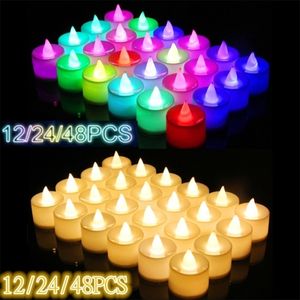 12/24/48st Flameless LED Tealight Tea Candles Wedding Light Romantic Candles för födelsedagsfest bröllopsdekorationer 220510