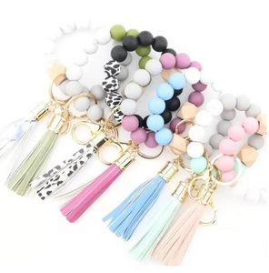 Mode Favor Silikon Bead Armband Beech Tassel Nyckel Kedja Hänge Läder Armband Kvinnors Smycken 14 Style FY2981 F0321