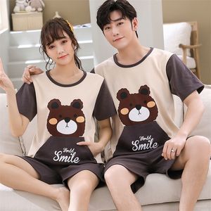 Couple Nightwear Suit Summer Sweet Cute Short Sleeve Pajamas Heart Pattern Homewear Men Plus Size M-3XL Cotton Pijamas Mujer 220329
