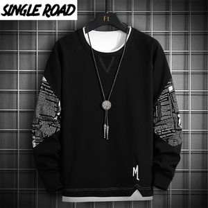 Singleroad Crewneck bluza mężczyźni Patchwork Zakresywne japońskie streetwear Hip Hop Black Hoodie Men Bluz Bluzy Bluzy LJ200918