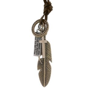 Forntida fågelfjäderhänge halsband bokstav id -charm justerbar läderkedjhalsband för kvinnor män mode smycken gåva kommer och sandig