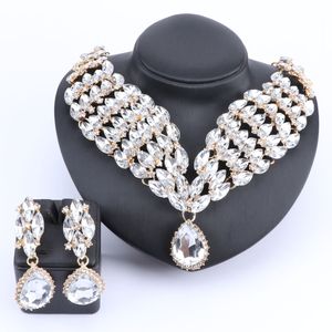 Luxury Bridal Jewelry Sets Wedding Rhinestone Crystal Necklace Earring Set Women's Party Costume Accessories Jewellery Gifts